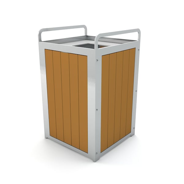 Cedar 32 Gallon Plaza Receptacle with Silver Frame